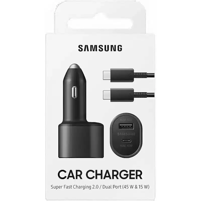 Samsung 45W Dual car Charger 1 USB-A port, 1 USB-C Port - Retail Box