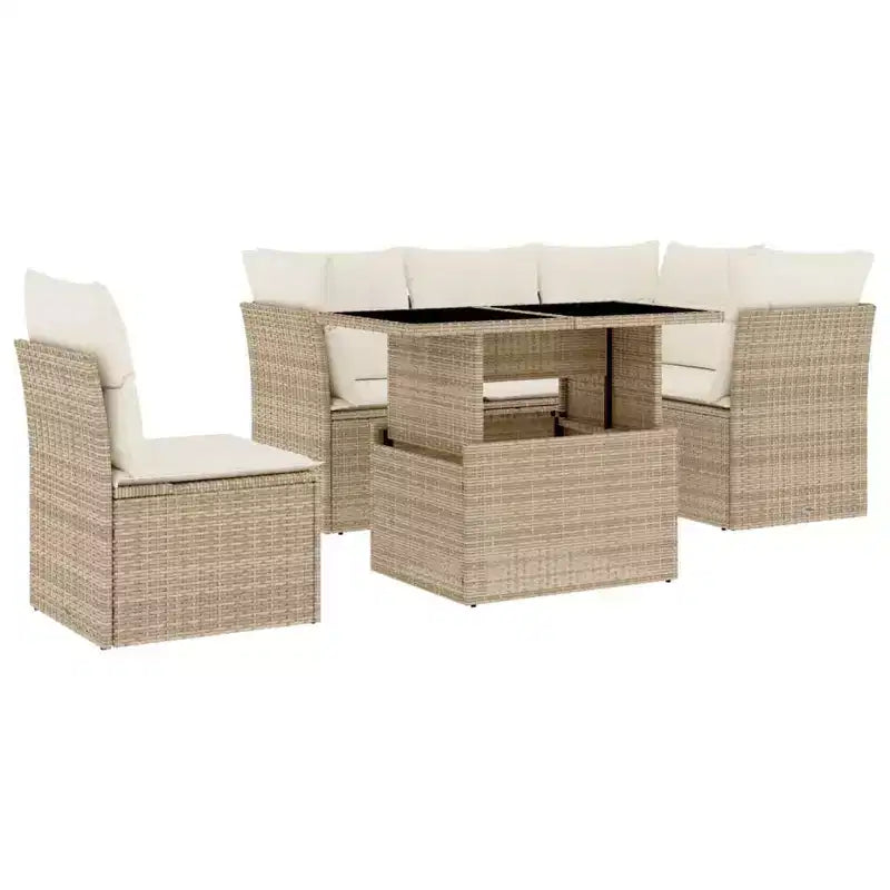 vidaXL 6 Piece Patio Sofa Set with Cushions, Poly Rattan Outdoor Sectional Furniture, Modular Design, Adjustable Tabletop