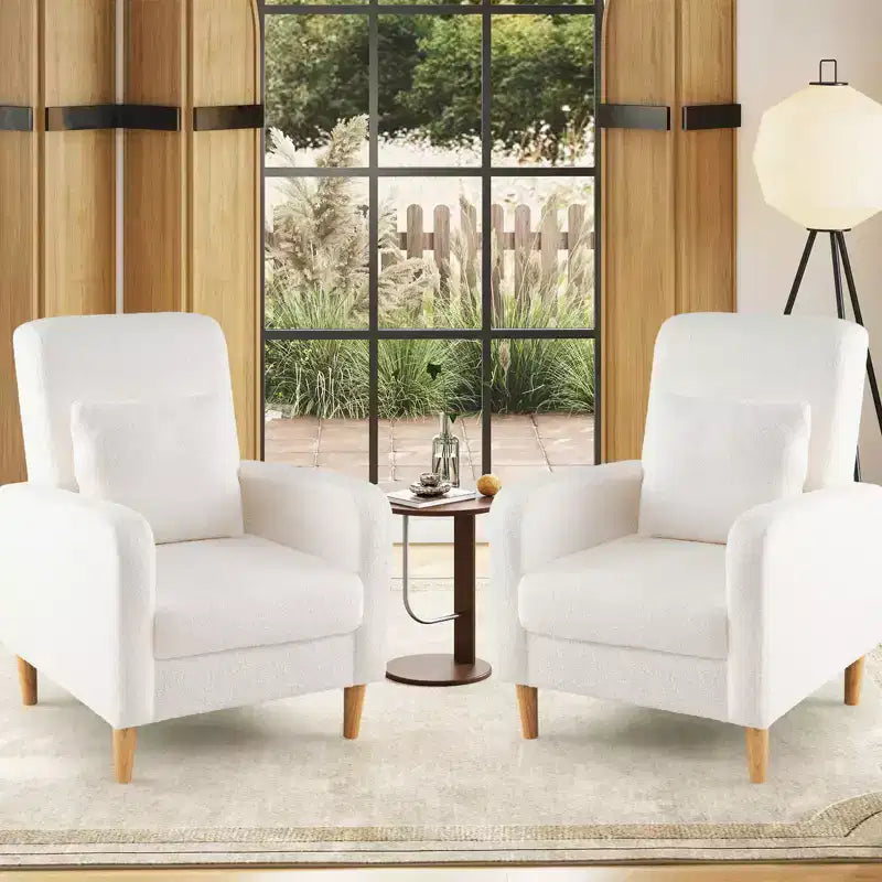 Costway 2PCS Accent Chair w/Lumbar Pillow Teddy Fleece Cover Rubber Wood Legs