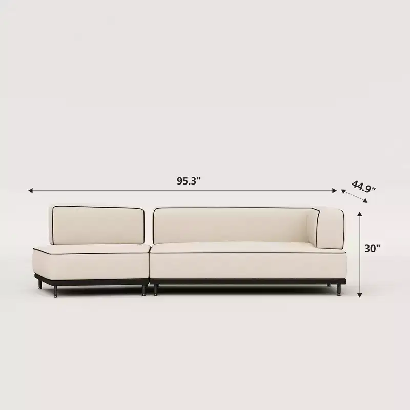 95.3 Modern 2-Piece Modular Sectional Sofa with Contrast Piping & Extra Deep Seating - Cream/Black Gaoyangjiaju