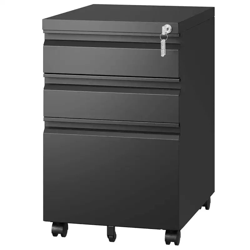 3 Drawer Mobile File Cabinet with Lock, Under Desk Metal Filing Cabinet for Home Office Letter Legal A4 Files