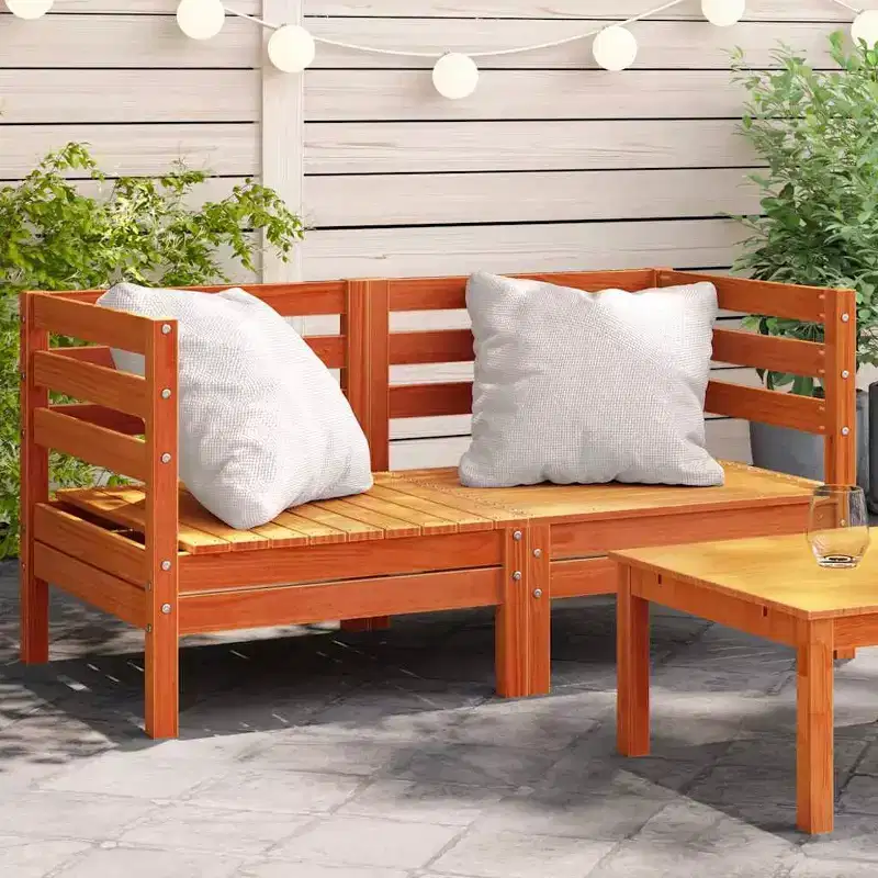 vidaXL Patio Sofas - 2 Pcs Corner Outdoor Loveseat - Brown - Solid Pine Wood - Modular Garden Furniture - Dimensions: 25 x 25 x 24.6