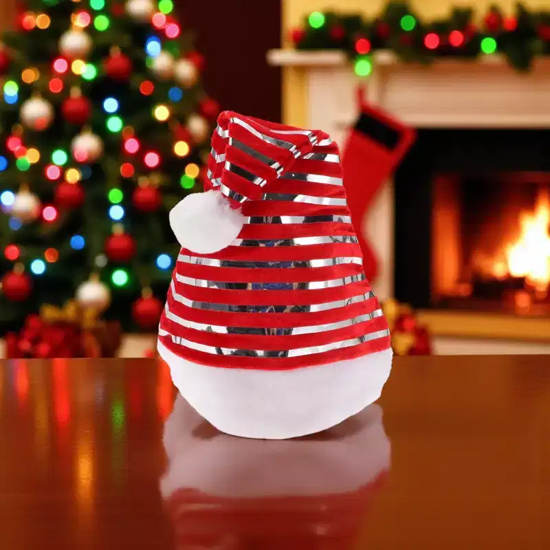 Unique Bargains Christmas Hat Stripes Christmas Hat Polyester Non-woven Fabric 11.81x16.14 1 Pc