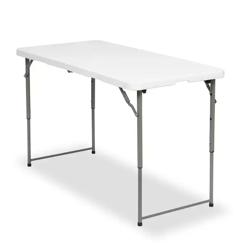 Portable Folding Table 4 ft HDPE Indoor Outdoor Banquet Party Camping Table with Carry Handle, White