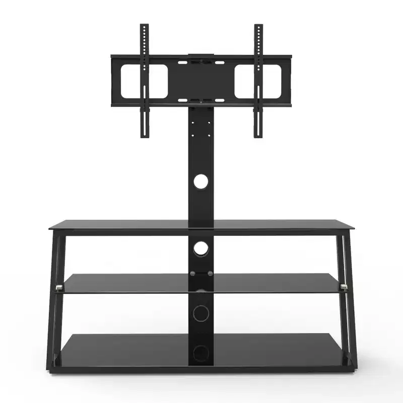 Gill Angle And Height Adjustable Metal Tube TV Stand with Tempered Glass Shelves