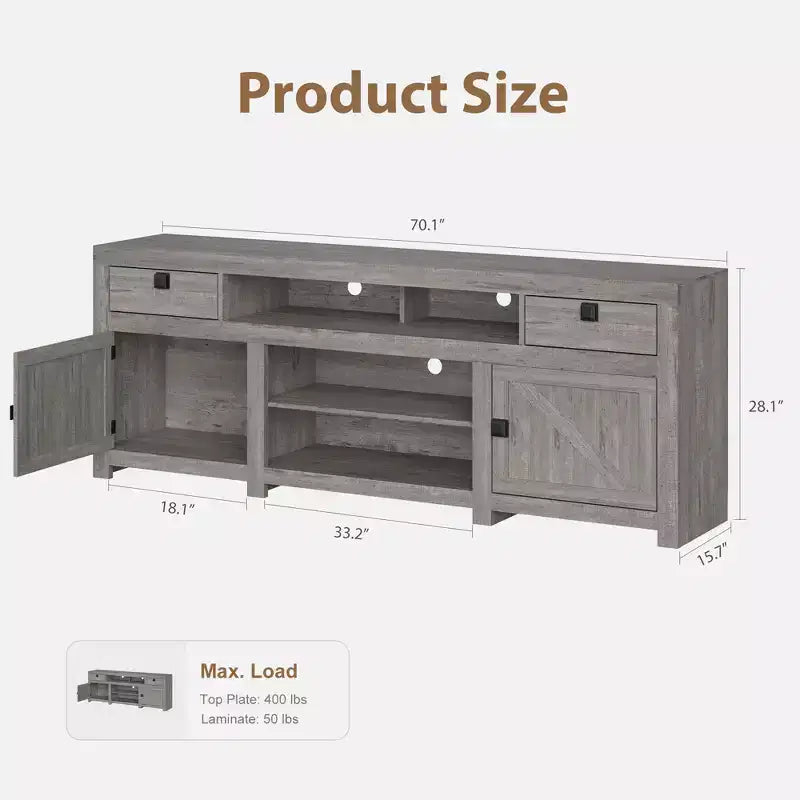 Farmhouse TV Stand for 75/80 Inch TVs, Entertainment Center with Storage Drawers&Open Shelf, Television Consoles Stands for Living Room, Bedroom