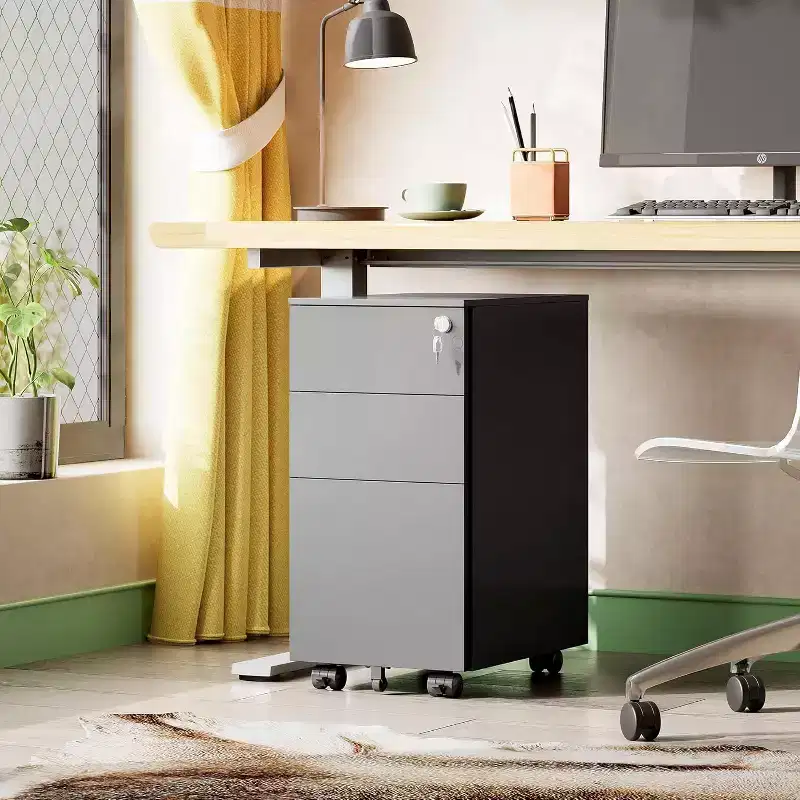 3-Drawer Mobile Filing Cabinet for Home Office, 11.8 Slim Vertical File Cabinet, Space-Saving Document Organizer with Lock