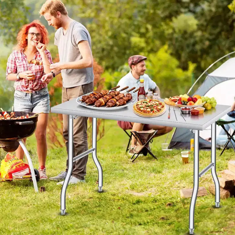 Folding Stainless Steel Table, Heavy Duty Metal Foldable Prep/Work Table, No Assembly, Portable Workbench for Kitchen Laundry Restaurant Camping