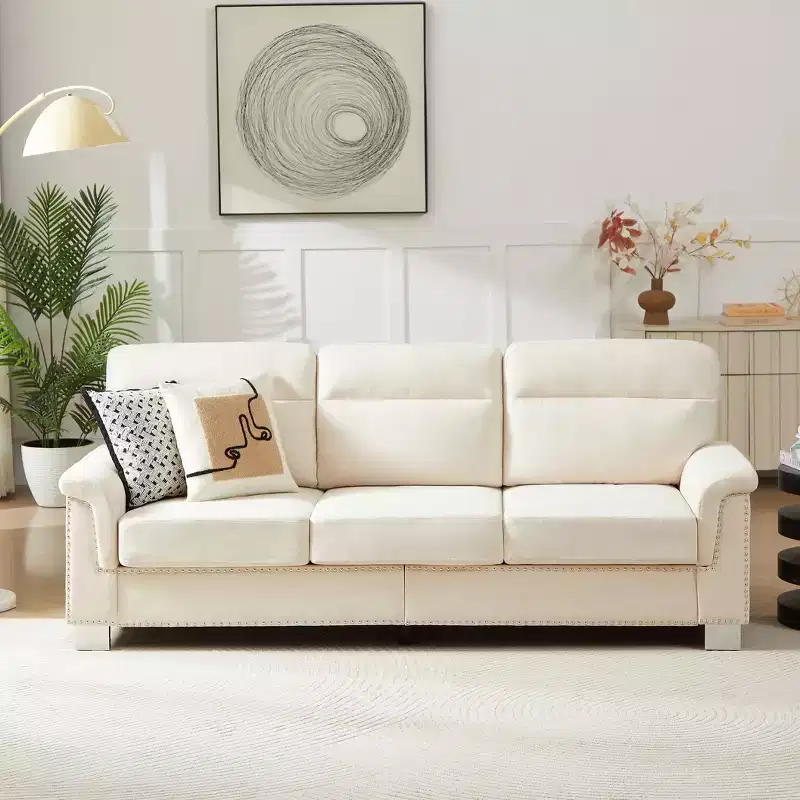 Modern Snowfleece 3-Seater Sofa with Rolled Arms, 82