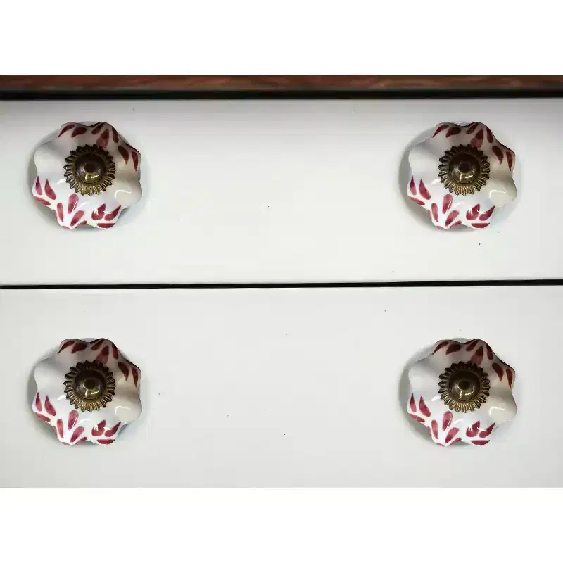 HomeRoots Set of Eight Brown And White Ceramic And Metal Drawer Pull Knobs