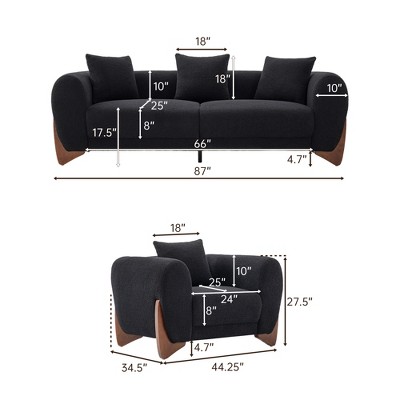 Modern Boucle Fabric Sofa Set - 1 Sofa and 2 chairs with Sleek Wooden Legs for Living Room or Home Office - Morden Fort