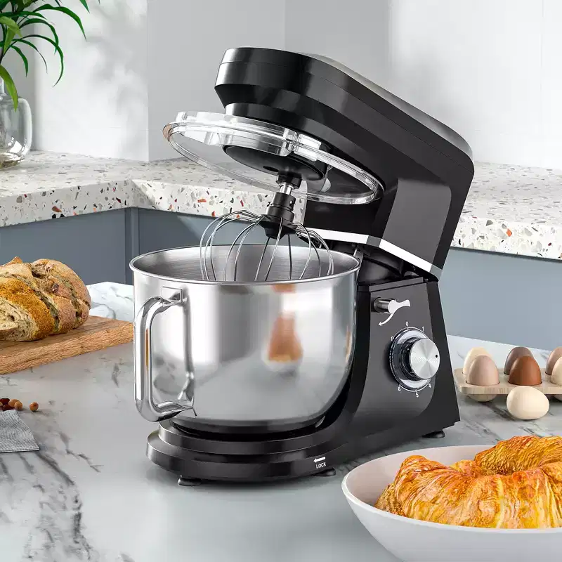 Stand Mixer 7.5QT 660W Tilt-Head 6-Speed with Stainless Steel Bowl Dough Hook Whisk Beater Splash Guard for Home Baking Black