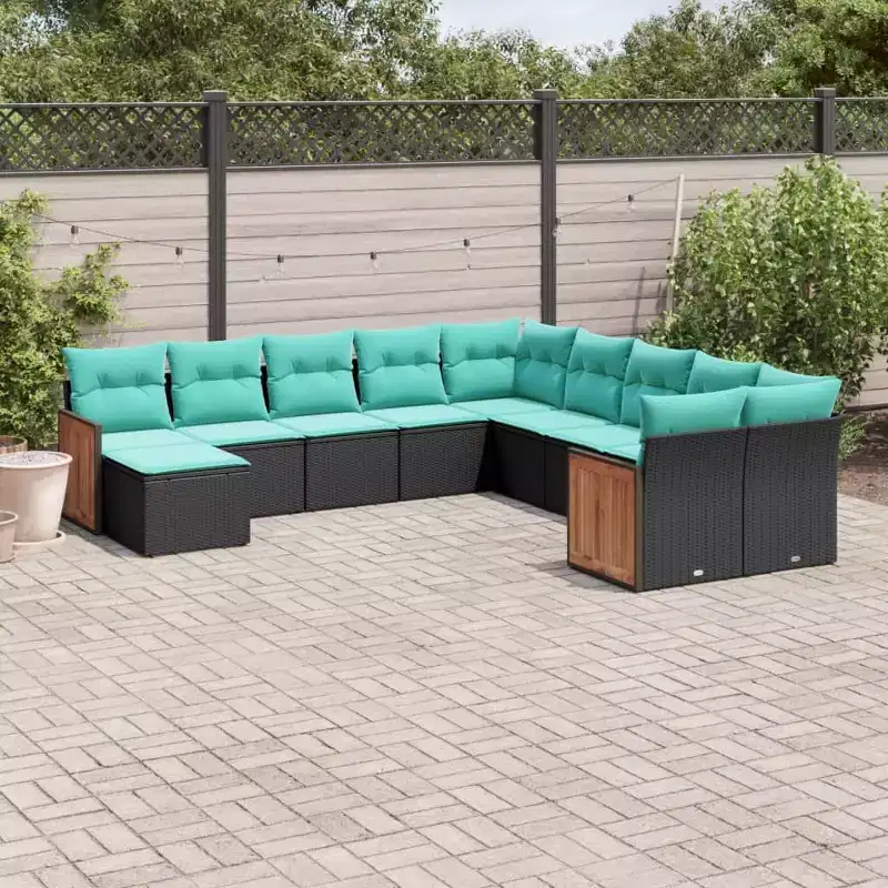 vidaXL Patio Sofa Set Black PE Rattan Large Modular Garden Sofa Set