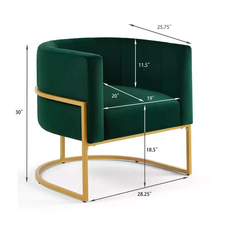 Velvet Accent Chair With Cushion, Golden Metal Stand, Curve Backrest Upholstered Vanity Chair, Home Leisure Chair
