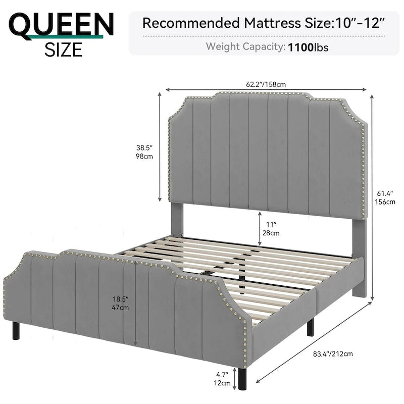Moasis Queen 61 Flannel Upholstered Headboard Bed Frame