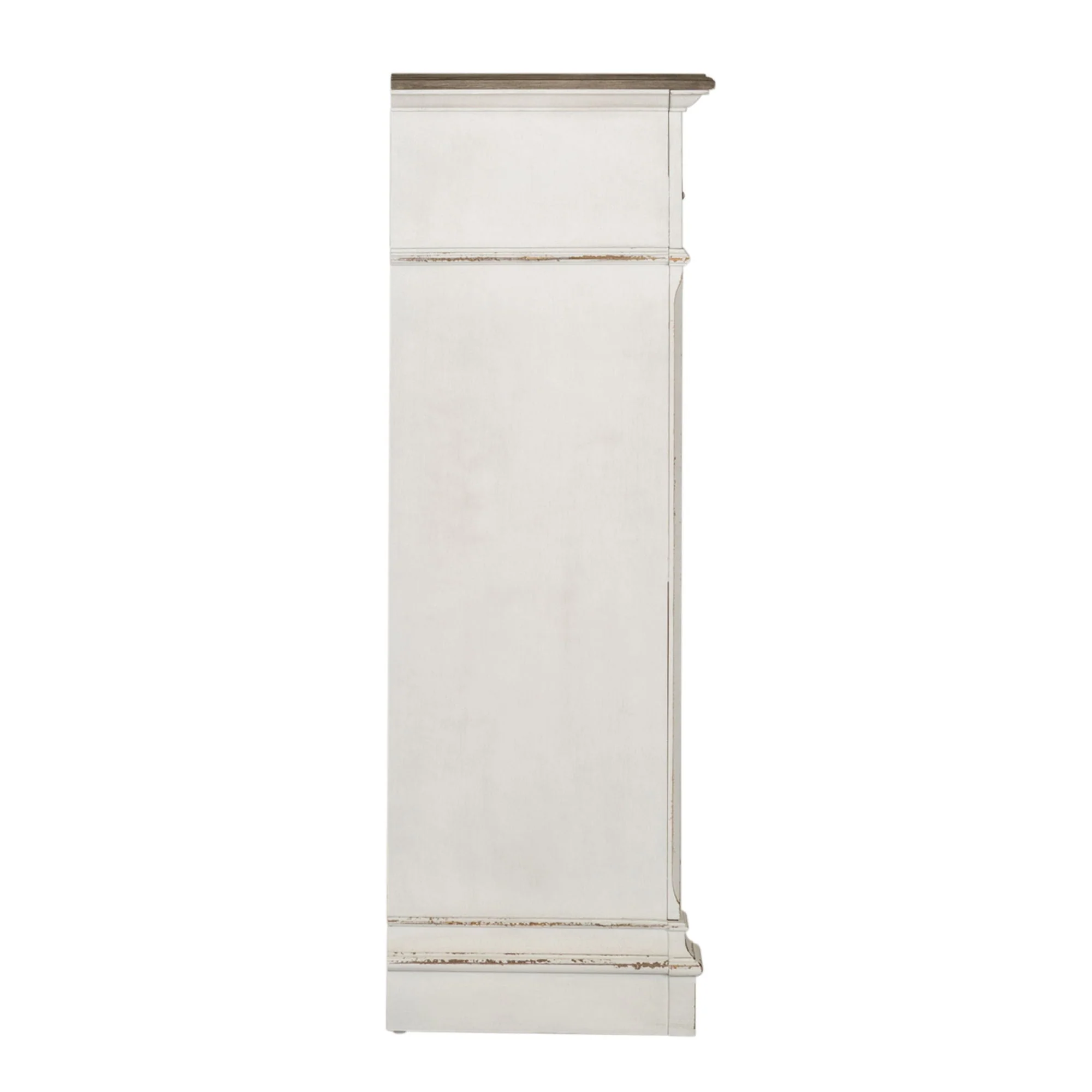 5 Drawer Chest - Antique White — Bail and drop ring hardware in antique pewter add the finishing touch to the cases