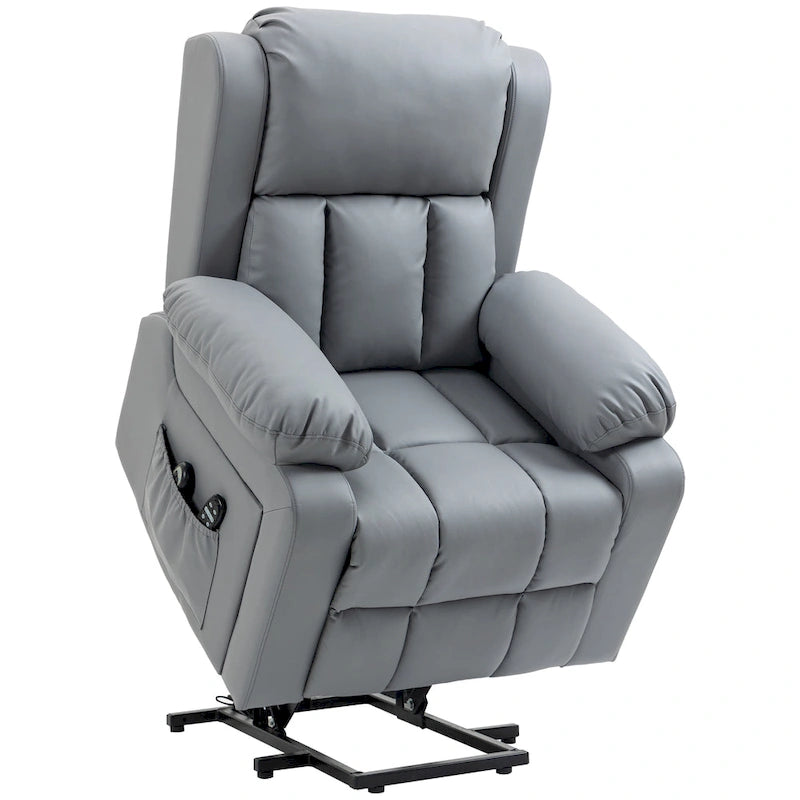 Electric Power Lift Chair, PU Leather Recliner Chair for Elderly with Vibration Massage, Remote Control, Side Pockets