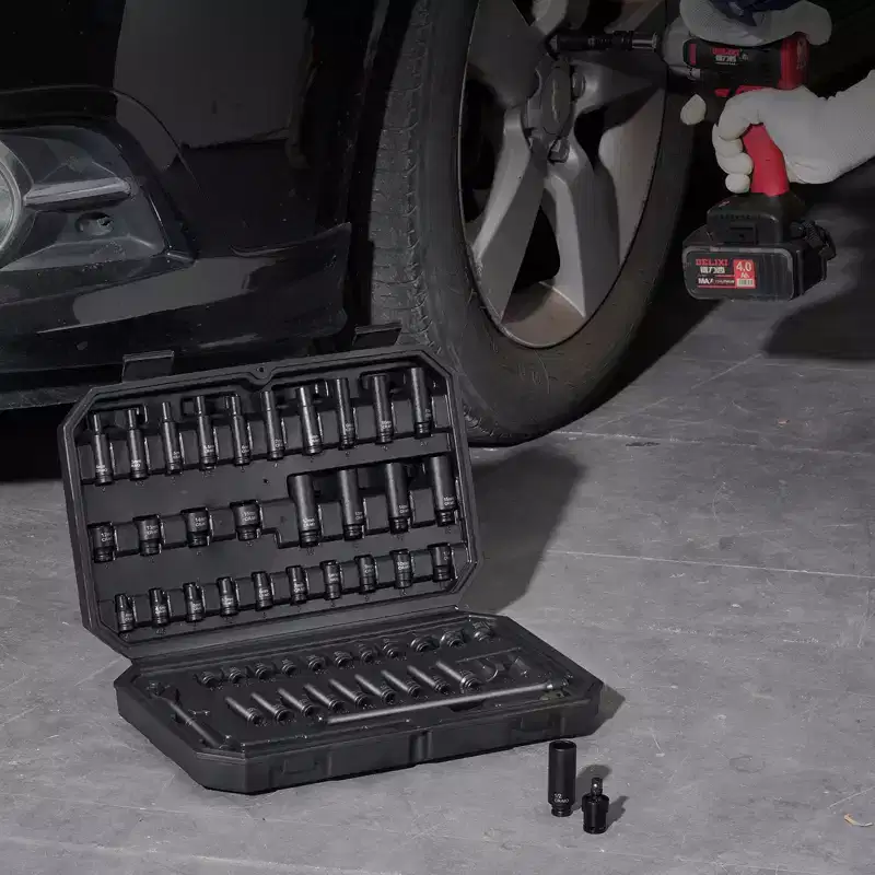 VEVOR Drive Impact Socket Set 1/4 - 55 Piece Deep & Shallow Socket Set SAE 5/32-9/16 and Metric 4-15mm - 6 Point CR-V Alloy Steel,BLACK
