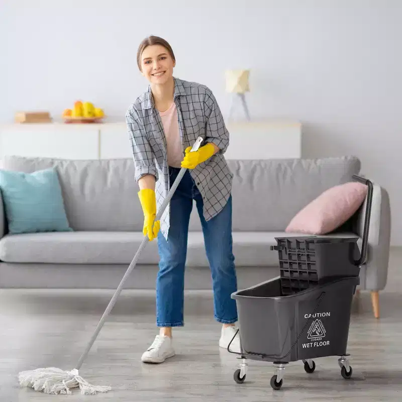 Mop Bucket with Wringer on Wheels for Floor Cleaning, 38 Quart Down Press Wringer with Handle
