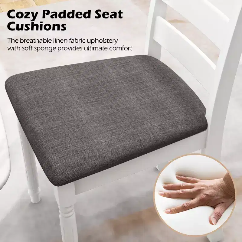 Costway Wooden Dining Chair Set of 2 w/ Acacia Wood Legs Padded Cushion Ladder Back