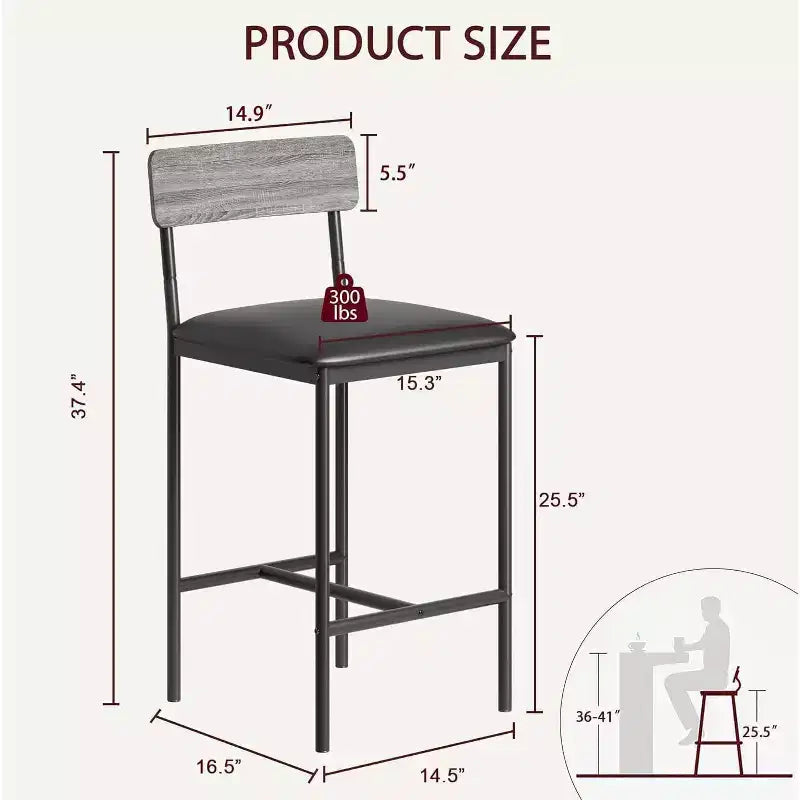 Bar Stools Set of 4, 25.5 Leather Barstools, Modern Counter Height Stools with Back and Metal Legs, Counter Chairs for Kitchen Island