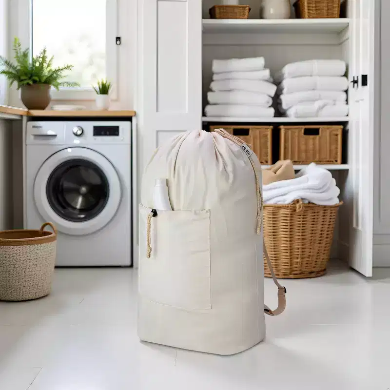 Narwey Laundry Bag Backpack, Canvas Laundry Bag with Straps & Drawstring Closure Washable Dirty Cloth Hamper Bag