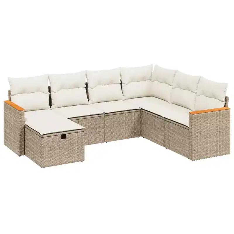 vidaXL 7 Piece Patio Sofa Set with Cushions, Poly Rattan Outdoor Sectional, Multiple Colors, Modular Design