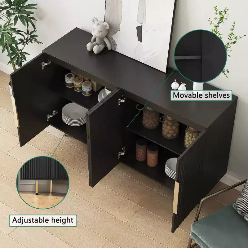 Modern Sideboard Buffet Storage Cabinet With Fluted Doors, Adjustable Shelves, Accent Console Cabinet For Dining Room - Panipeachy