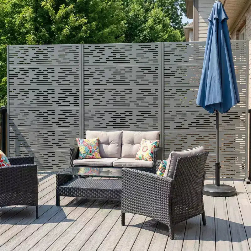 MAYEERTY Godfrey Light & Shadow B Gray Galvanized Steel Room Divider, 72x47x16, 6-Piece Decorative Screen