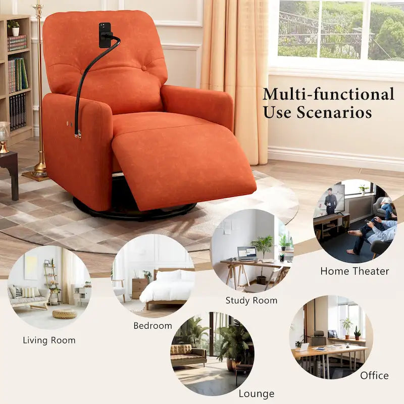 270-Degree Swivel Electric Recliner with Phone Holder and Rocking Motion