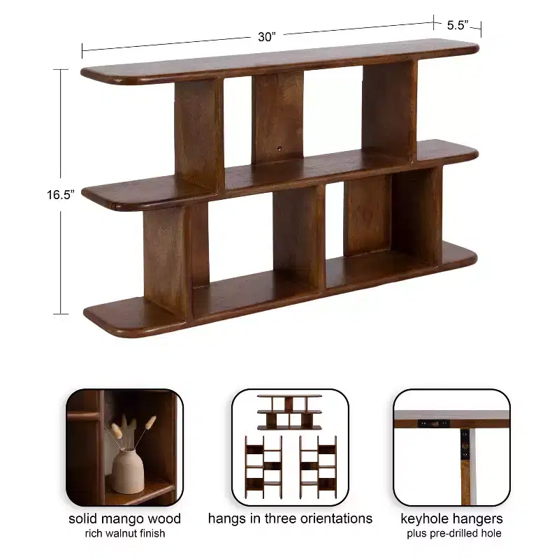 Kate & Laurel All Things Decor 30"x17" Madero Wooden Wall Shelf Walnut Brown