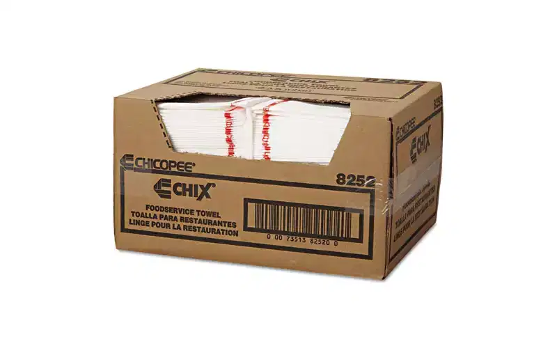 Chix Food Service Towels, Cotton, 13 x 21, White/Red, 150/Carton
