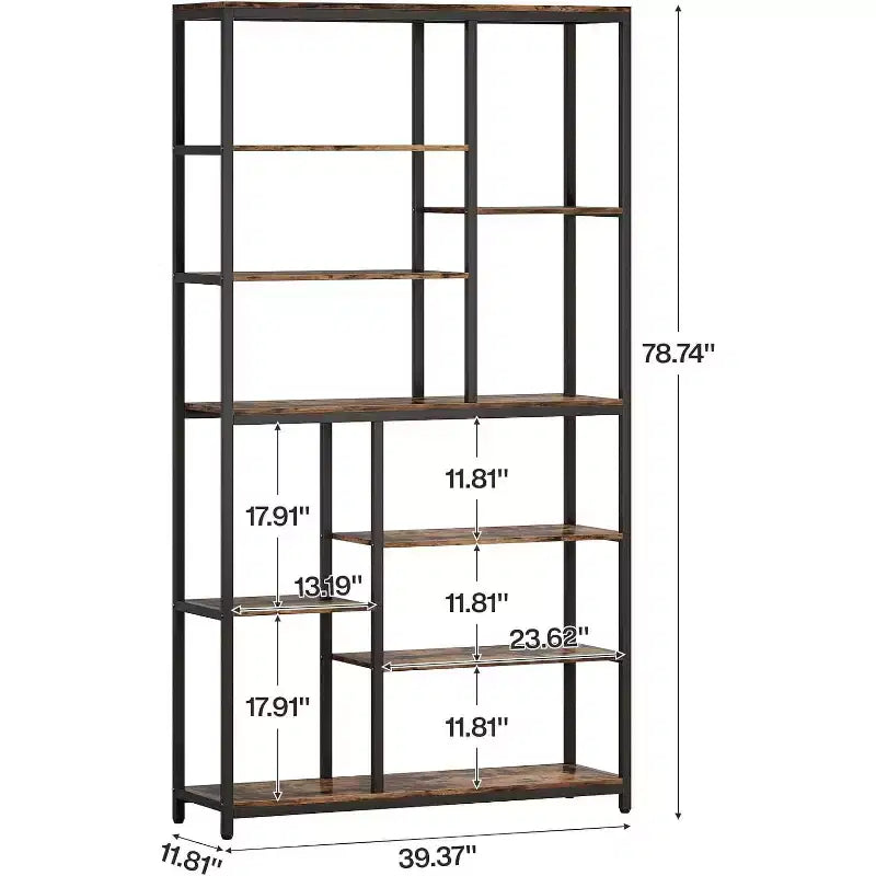 Lantine 79-Inch Tall 8-Tier Bookshelf, Vintage Freestanding Open Book Shelves for Living Room, Home Office, Rustic Brown