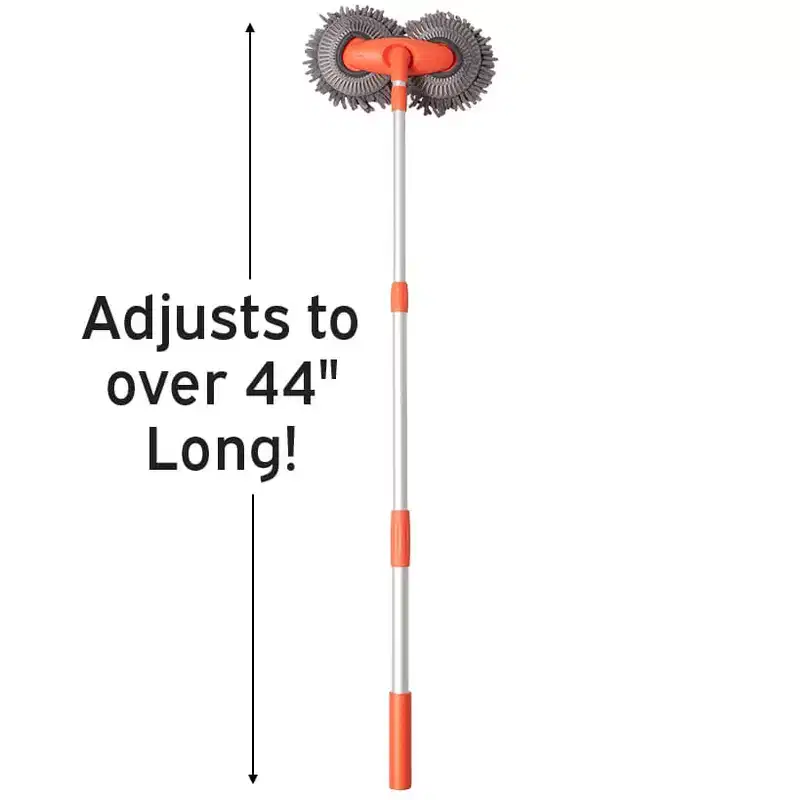 The Lakeside Collection Microfiber Car Cleaning Brush with Double Mop, Extends 44 Long -