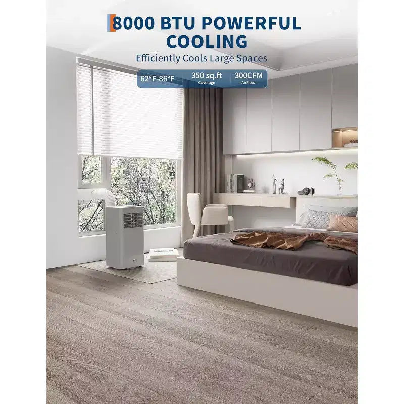 Acekool 8000 BTU Portable Air Conditioner, 3-in-1 AC Unit with Cooling Fan Dehumidifier, Remote & 24H Timer, Cools Rooms up to 350 Sq Ft