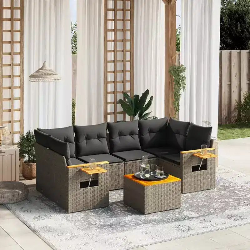 vidaXL Garden Sofa Set Grey PE rattan Large Adjustable Feet