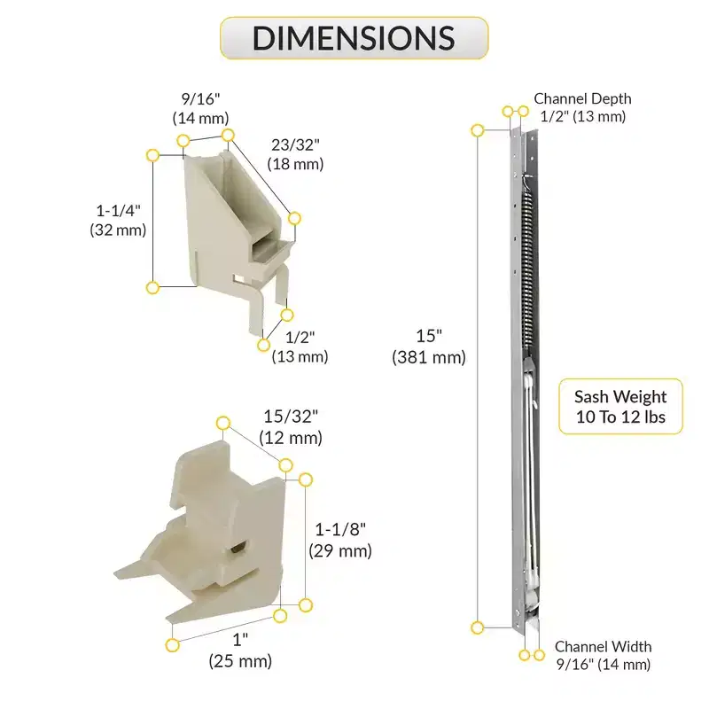 Brixwell 60-143-1 Window Channel Balance 10 To 12 lbs Sash Weight 15 Channel Length With 60-501a Bottom And 60-507a Top Sash Guides Aluminum Finish