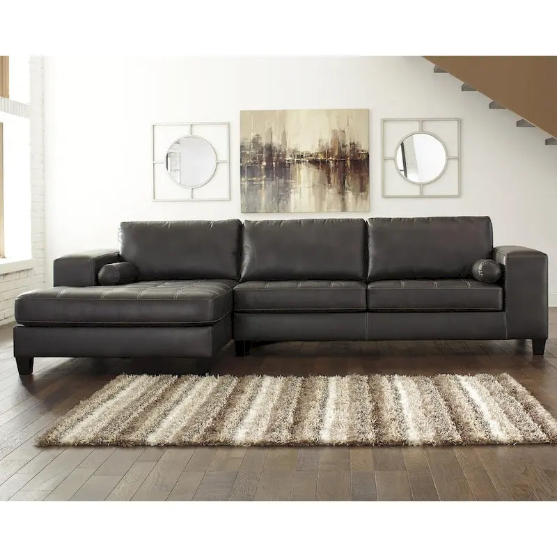Dark Gray Faux Leather L-Shaped Sectional Sofa with Chaise | Left/Right Facing | Seats 3