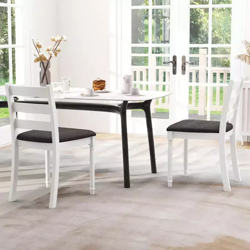 Costway Wooden Dining Chair Set of 2 w/ Acacia Wood Legs Padded Cushion Ladder Back