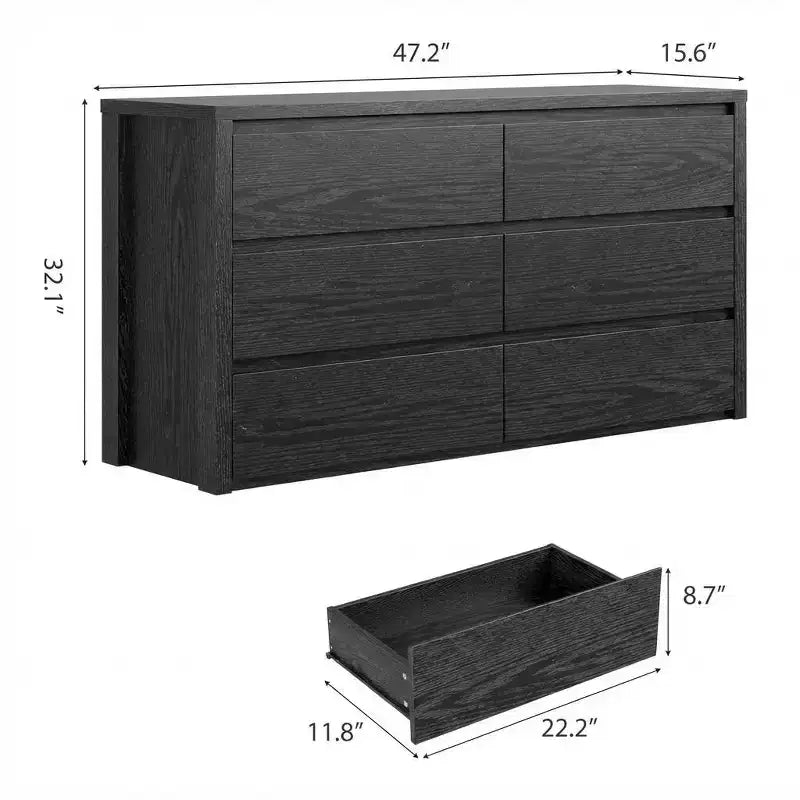 6-Drawer Modern Dresser for Bedroom, Wide Wooden Storage Chest with Handle-Free Design, Large Storage Cabinet for Living Room, Hallway, or Entryway