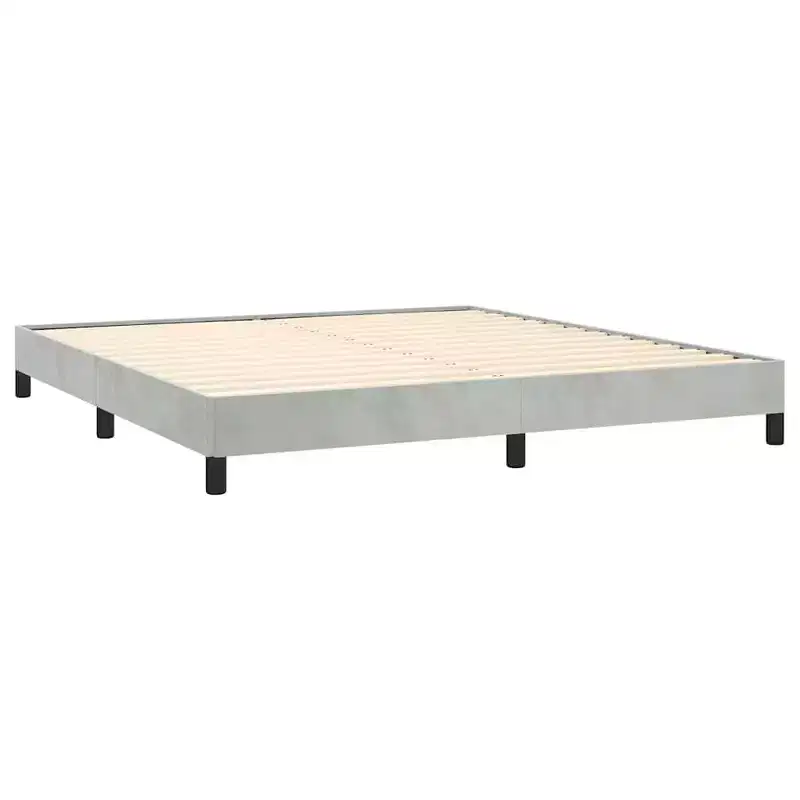 Bed Frame Light Grey Velvet, Plywood, Engineered Wood King Sturdy