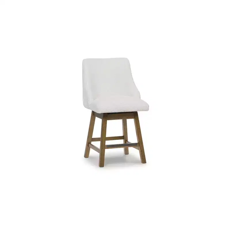 Signature Design by Ashley Cabalynn Counter Height Upholstered Swivel Barstools, Set of 2, Light Brown Frame with Cushioned Oatmeal Seat