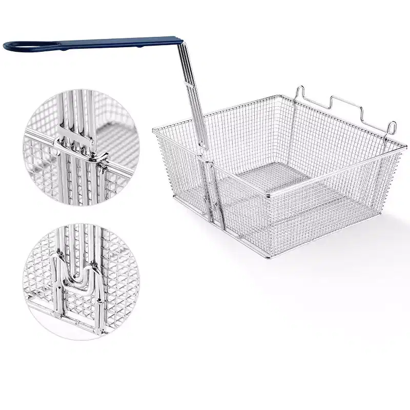 WeChef Commercial Deep Fryer Basket Large Capacity Heavy Duty Construction Fryer Basket with Non-slip Handle for Restaurant Kitchen