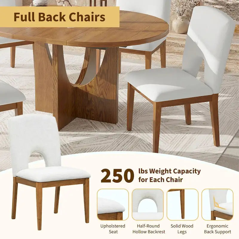 Modern 5-Piece Round Dining Set with 16.2 Removable Leaf