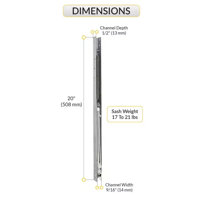 Brixwell Window Channel Balance 20 Length, 9/16 Channel Width, 17 To 21 lbs Sash Weight, Without Sash Guides, Aluminum Finish