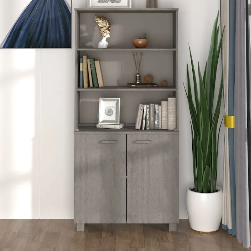 Drawer Cabinet Bookshelf with Storage Shelves  Solid Wood Pine - 33.5 x 13.8 x 70.9