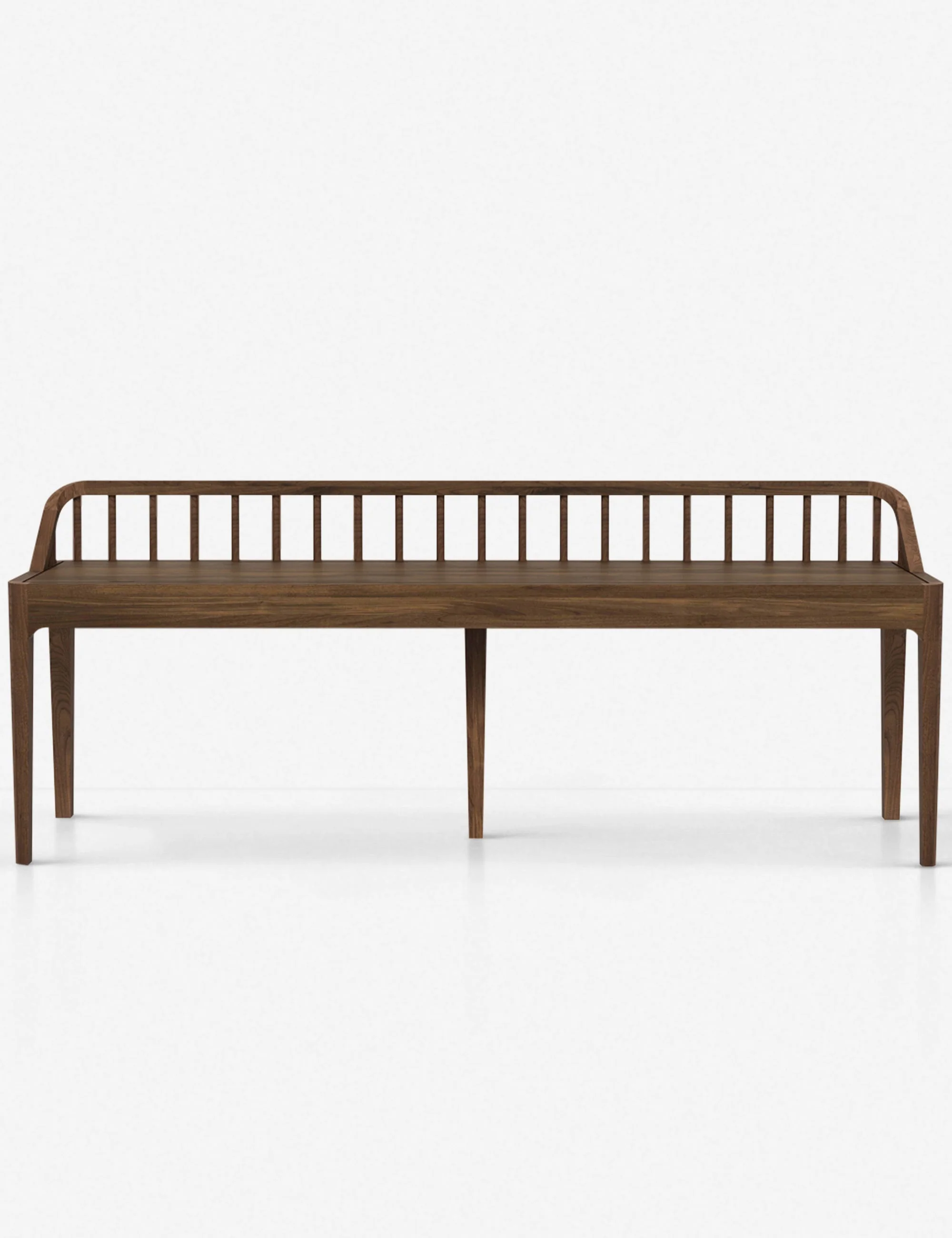Bench - Traditional spindles get a modern twist with this bench's low back and mid-century inspired tapered legs