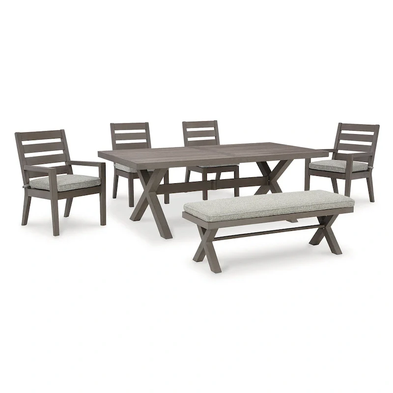 Signature Design by Ashley Hillside Barn Brown/Gray 6-Piece Outdoor Dining Package - 84 W x 42 D x 29 H