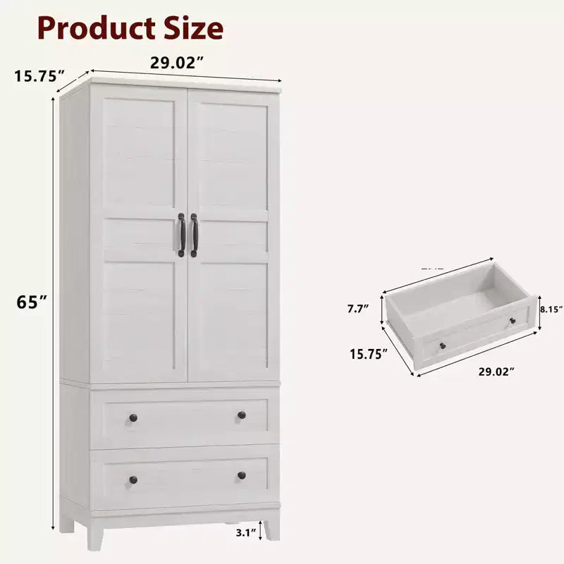 COZONY Tall Storage Cabinet with 2 Drawers, Adjustable Shelf Farmhouse Floor Cabinet with Doors, White
