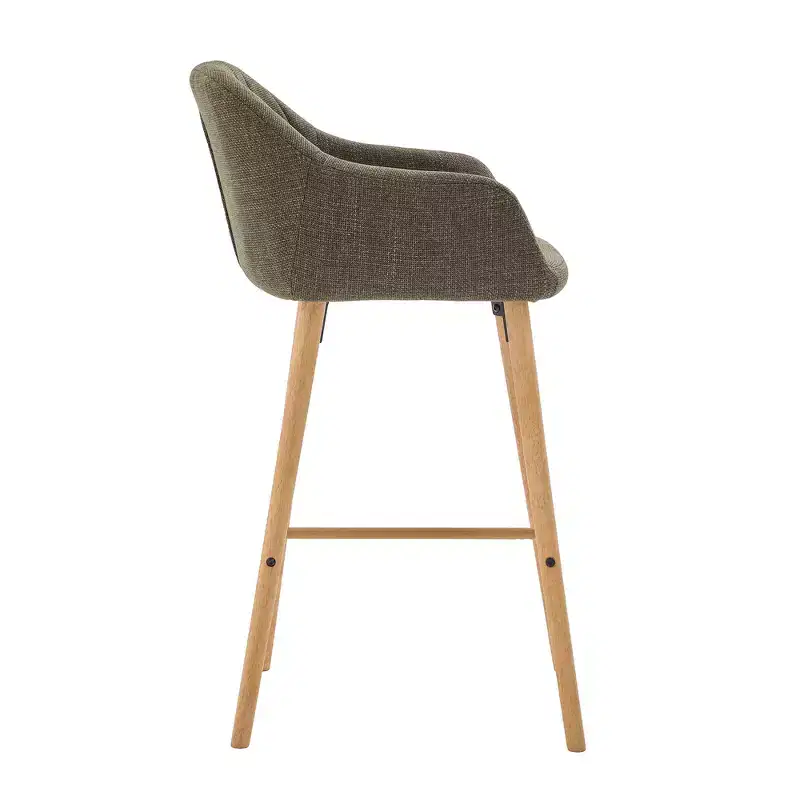 Zeus & Ruta Modern Linen Upholstery Bar Stools Set of 2 with Back, Armrest & Wood Legs, Kitchen Island Height